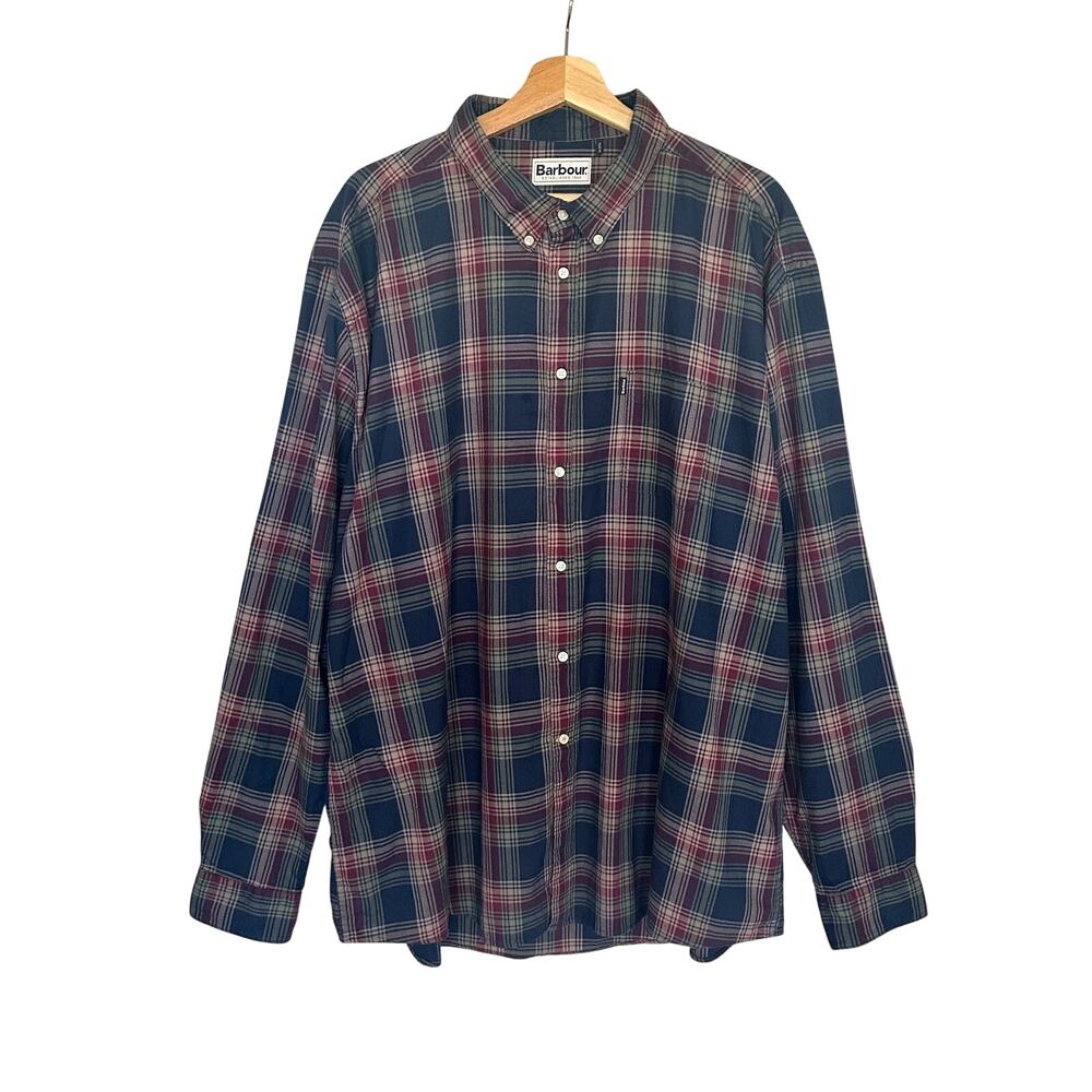 Barbour Men’s Plaid Button Down Shirt Navy Blue Size XXL
